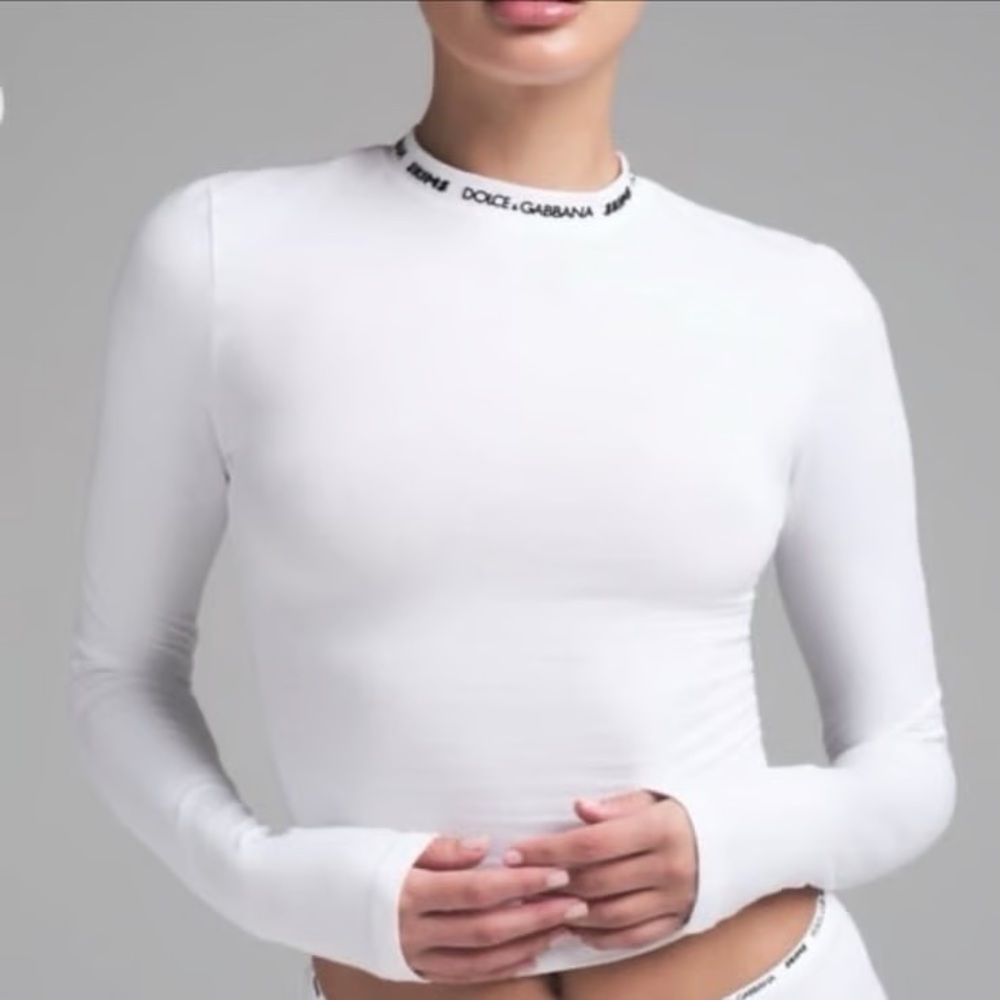Skims Dolce & Gabbana White Fitted Long Sleeve Bodysuit